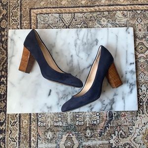 Isola navy suede stacked heels